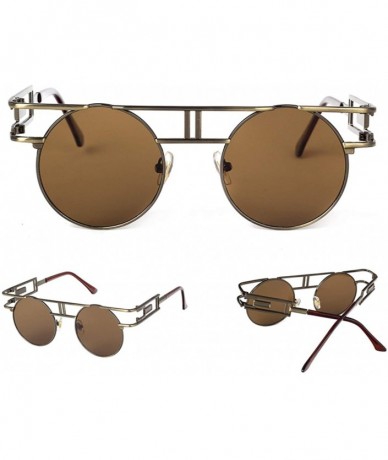 Goggle Round Metal Cut-Out Flash Mirror Lens Sun Glasses Gothic Style Festival Party Glasses Unisex-Adult - Brown - C6199QHUI...