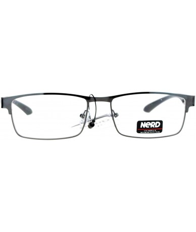 Rectangular Nerd Narrow Rectangular Metal Rim Nerdy Eyeglasses - Gunmetal - CK12KRWS739 $11.83