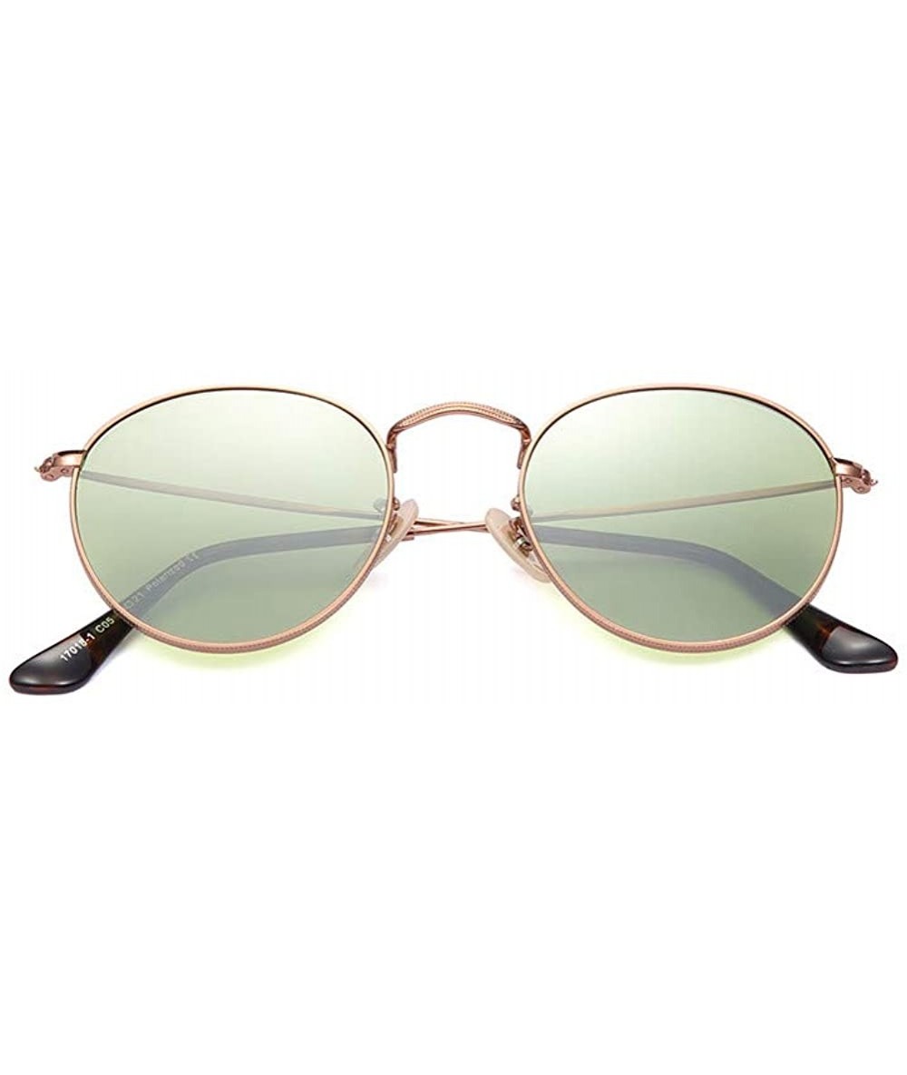 Shield Round Retro Polarized Stainless Steel Sunglasses Metal Small Frame Colorful For Women - CY18LG0O6D0 $24.15