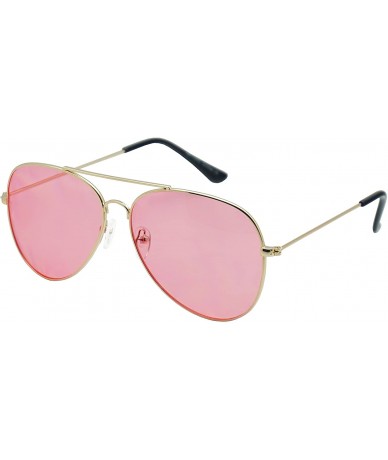 Oversized Colorful Gold Metal Classic Black Plastic Aviator Sunglasses 60mm 65mm Aviators w/ Color Lenses - Gold - Pink - CX1...