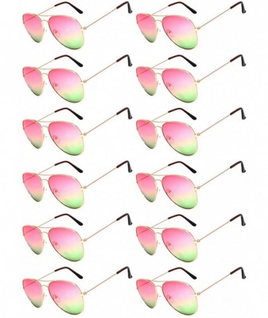 Aviator 12 Pieces Wholesale Aviator Sunglasses Two Tone Color Lens Gold Metal Frame - 064-pink-green-12 Pairs - CU18LL9Y08A $...