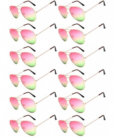 Aviator 12 Pieces Wholesale Aviator Sunglasses Two Tone Color Lens Gold Metal Frame - 064-pink-green-12 Pairs - CU18LL9Y08A $...