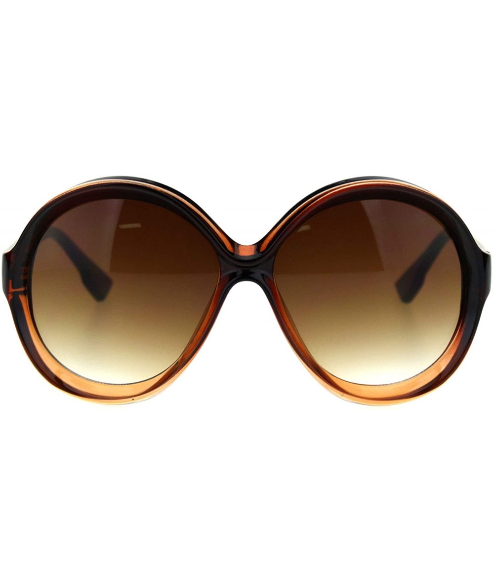 Butterfly Womens Thick Plastic Round Chic Retro Mod Sunglasses - All Brown - CM18SKAXX6O $10.38