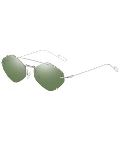 Rectangular Irregular Diamond Shape Flat Lens Mirrored Metal Frame Glasses Cat Eye Sunglasses - Green - CE196YXS326 $8.97