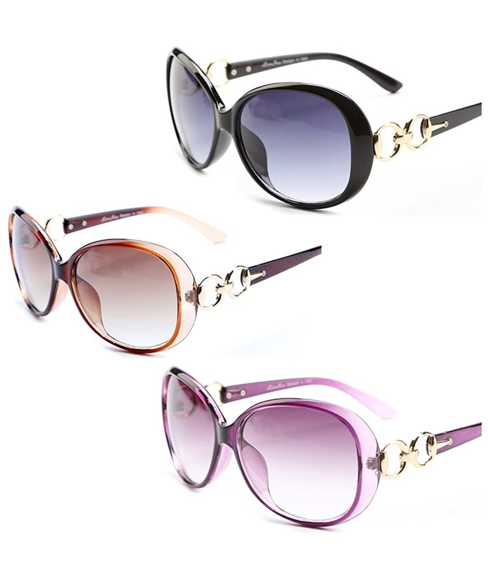 Oversized 3 pairs Fashion Oversized Uv400 Protection Women's Sunglasses - 13038(black+brown+purple) - CR12FW3TYE9 $44.77