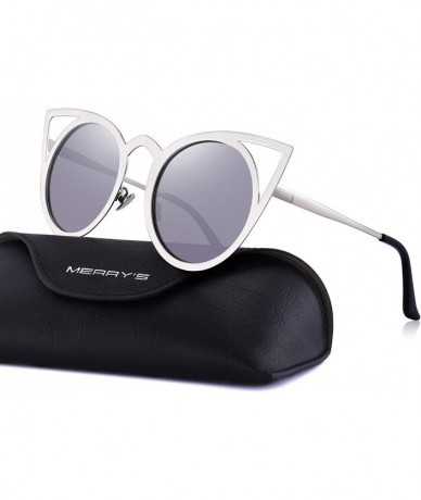 Aviator Cat Eye Sunglasses Round Metal Cut-Out Flash Mirror Lens Sun glasses S8064 - Silver - CX12N2HFDXP $8.01