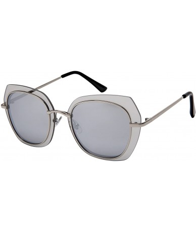Shield Floating Irregular Shaped Sunglasses w/Color Lens 3163-FLRV - Silver+gray - CY186H5R47T $9.18