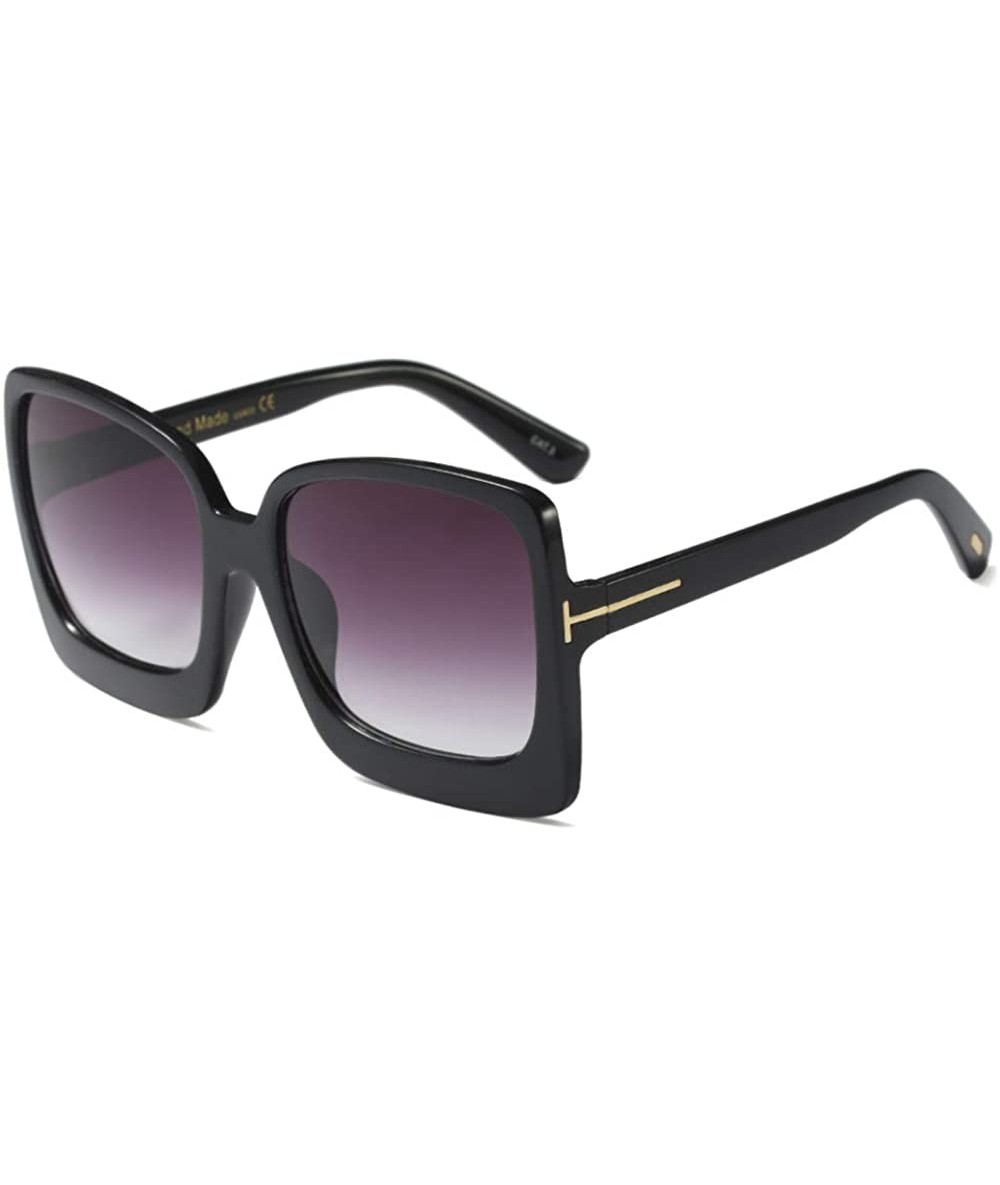 Rectangular Vintage Inspired Women Sunglasses Plastic Bold Rim Big Square Designer Shades - Black - CH1963YWXS8 $18.43