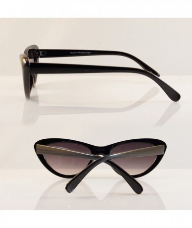 Oval Goggles Slim Oval Cat-Eye Gradient Lens Sunglasses A090 - Black/ Black Gr - C21806TE9TT $8.80