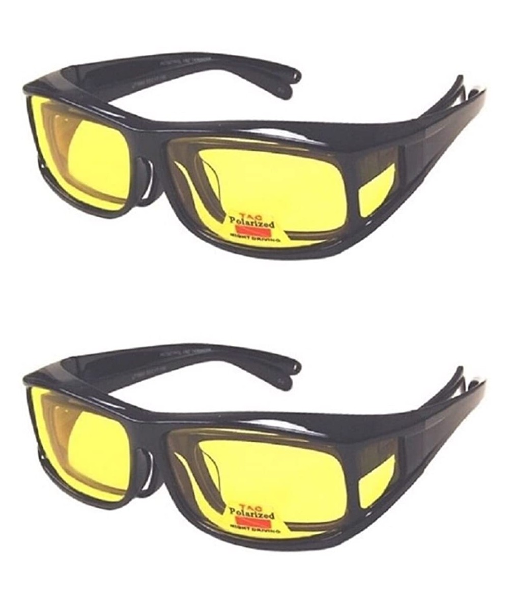 Goggle Polarized Fit Over Cover Wear Over Glasses Yellow Lens Night Driving Sunglasses - Black/Black - CI1899AGG07 $21.62