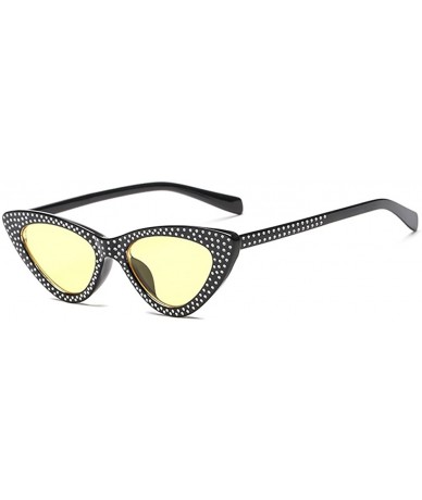 Rectangular Retro Rhinestone Cat Eye Sunglasses for Women Clout Goggles Plastic Frame Glasses - Yellow - C418E5GK7ZK $10.90