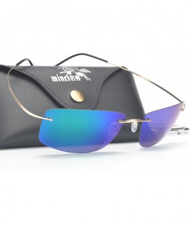 Square Men Rimless Titanium Frame Polarized Sunglasses With Case - Gold-green - CD182WNN87U $34.38