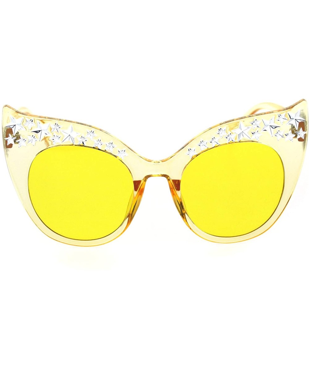 Cat Eye Star Engraving Sparkle Bat Shape Cat Eye Retro Sunglasses - All Yellow - CJ18S988KNR $10.49