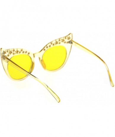 Cat Eye Star Engraving Sparkle Bat Shape Cat Eye Retro Sunglasses - All Yellow - CJ18S988KNR $10.49