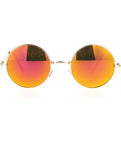 Round Mens Hippie Reflective Color Mirror Round Circle Lens Sunglasses - Gold Fuchsia Orange Mirror - CV18OZ5KUQ9 $7.99