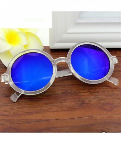 Goggle Vintage Small Round Sunglasses Women Men Classic Retro Coating Sun Glasses Driving Eyewear Black Red - Blue - CQ199CCE...