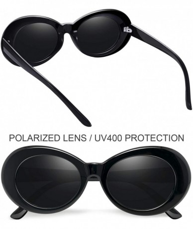 Square Polarized Sunglasses for Women Men - Retro Clout Sun Glasses with Oval Thick Frame - Black - C5189UMA7TT $20.94