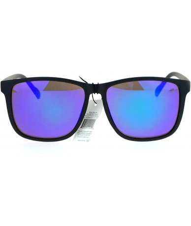 Sport Kush Color Mirror Thin Plastic Horn Rim Large Rectangular Sport Sunglasses - Teal Green - CQ12NG0LADT $11.71