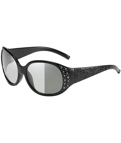 Wrap Sunglasses Rhinestone Polarized Protection Photochromatic - Black Wide Temple Photochromatic Lens - CD194CUSMC8 $40.93
