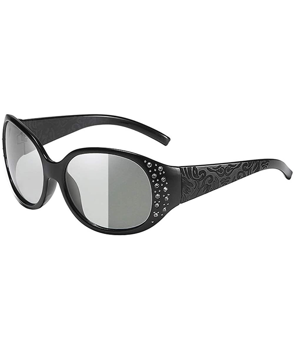 Wrap Sunglasses Rhinestone Polarized Protection Photochromatic - Black Wide Temple Photochromatic Lens - CD194CUSMC8 $20.47