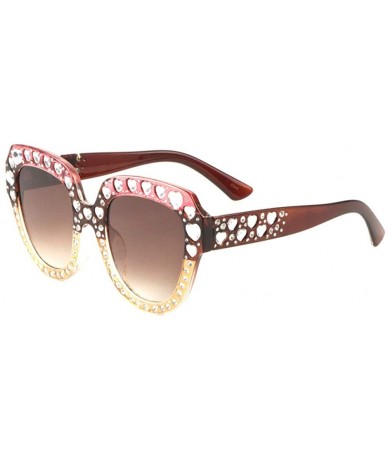 Butterfly Heart Shaped Rhinestone Butterfly Sunglasses - Pink Brown - CO1987EWHQA $11.17