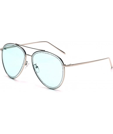 Round Women Classic Glitter Circle Round Tinted Lens UV Protection Fashion Aviator Sunglasses - Blue - CF18WU7KE8K $37.06
