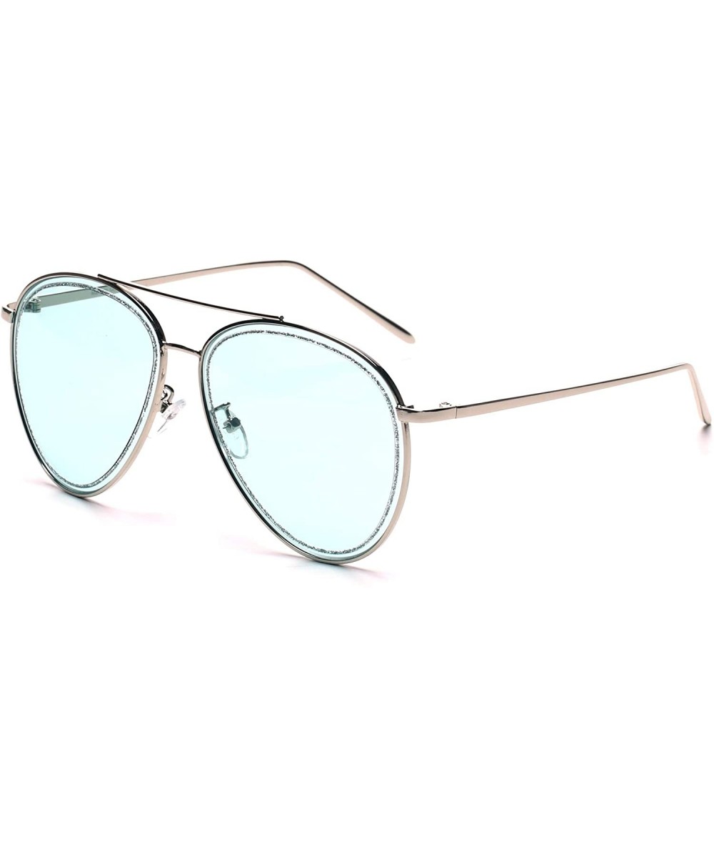Round Women Classic Glitter Circle Round Tinted Lens UV Protection Fashion Aviator Sunglasses - Blue - CF18WU7KE8K $24.21