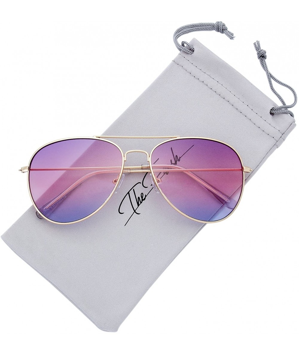 Oversized Classic Metal Frame Oceanic Color Lens Aviator Sunglasses Gift Box - 6-gold - CU185IA4SLY $10.89