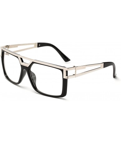 Oval "Tainted" Oversized High Fashion Flat Top Metal Chain Arm Clear Lens Flat Top Aviator Glasses - C117Y0E9HZI $11.66