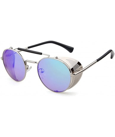 Shield Metal Frame Fold-in Mesh Side Shield Oval Sunglasses - Silver - C9185W9AD2G $21.60