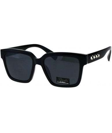 Rectangular Womens Boyfriend Style Horn Rim Rectangular Plastic Goth Sunglasses - All Black - CJ18EHRLR9I $11.38
