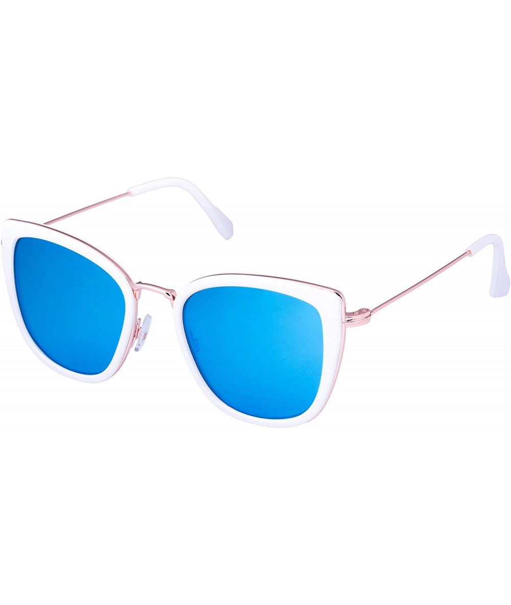 Cat Eye Savannah Polarized Cateye Retro Women's Sunglasses - Multiple Options - Gloss White With Rose Gold - C518Q6COMIO $16.33
