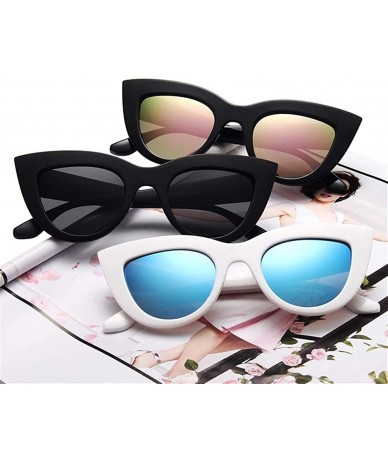 Cat Eye Women Cat Eye Sunglasses Retro Mirror Lens Sun Glasses Ladies Colorful Glasses UV400 - White Black Gray - CY199OT473Y...