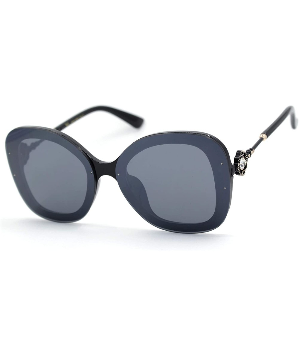 Butterfly Womens Pearl Brooch Jewel Exposed Lens Fashion Sunglasses - Black Solid Black - C918U0KKQWM $14.87
