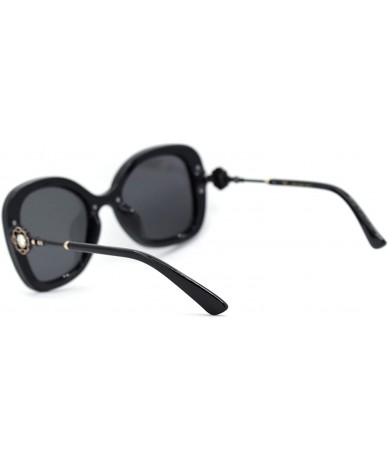 Butterfly Womens Pearl Brooch Jewel Exposed Lens Fashion Sunglasses - Black Solid Black - C918U0KKQWM $14.87