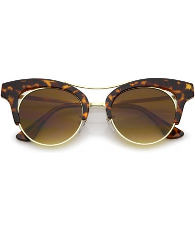 Cat Eye Women's Oversize Cutout Brow Bar Mirror Round Flat Lens Cat Eye Sunglasses 51mm - Tortoise-gold / Amber - C617YH0XI4Z...