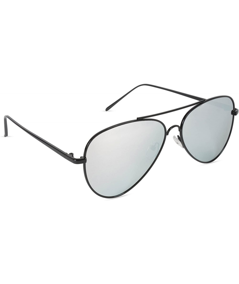 Oversized Women's Aviator Sunglasses - Black Frame/Silver Lens - C918DCKWKUN $22.51