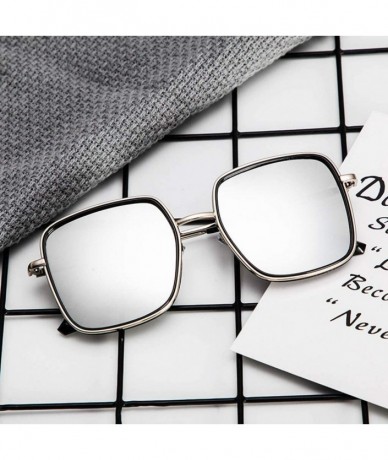 Square Reflective Sunglasses Polarized Oversized Colorful - Silver - CL196ICK202 $9.16