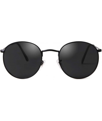 Round Retro Round Sunglasses Women Men Vintage Metal Frame Color Lens - Black Frame Grey Lens - CI198RC5C38 $28.59