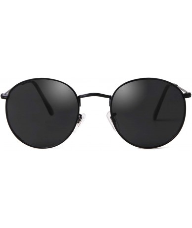 Round Retro Round Sunglasses Women Men Vintage Metal Frame Color Lens - Black Frame Grey Lens - CI198RC5C38 $13.27