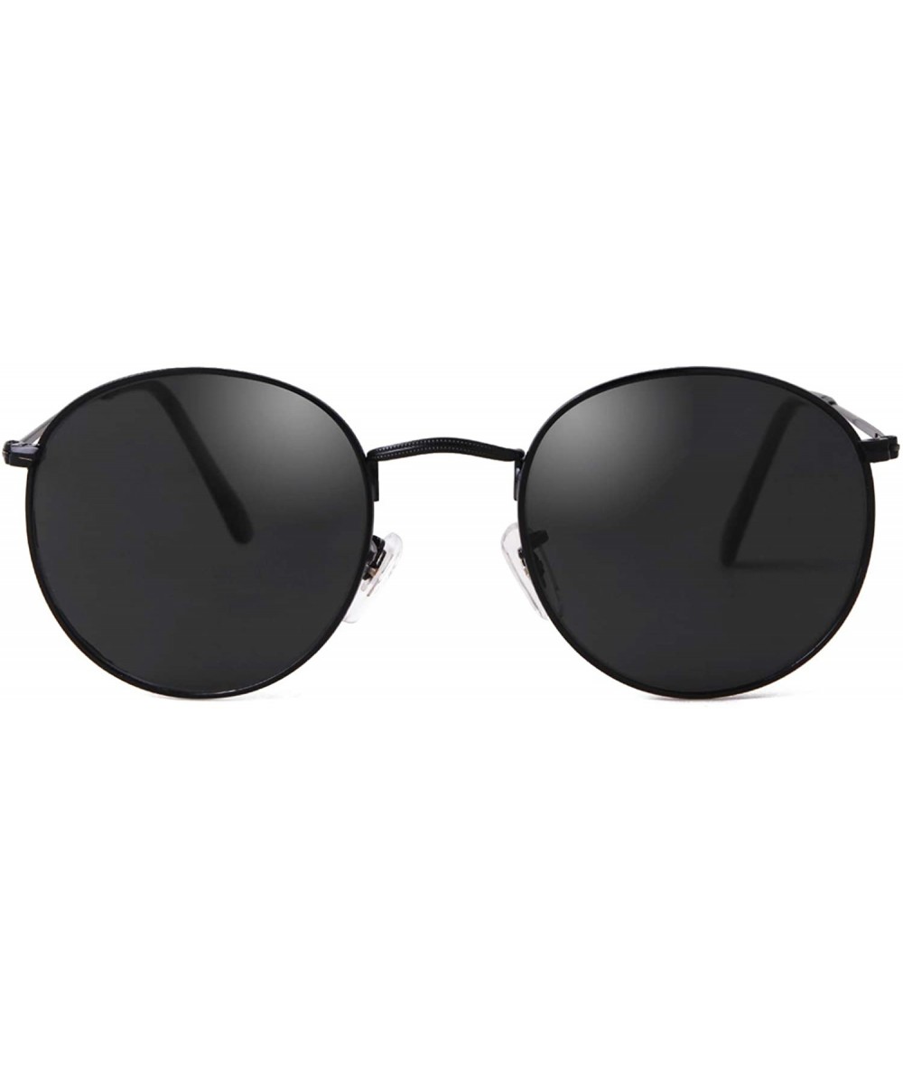 Round Retro Round Sunglasses Women Men Vintage Metal Frame Color Lens - Black Frame Grey Lens - CI198RC5C38 $25.18
