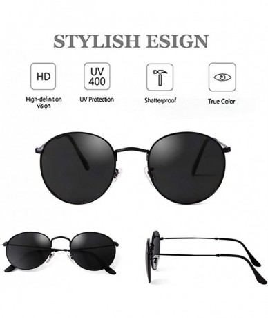 Round Retro Round Sunglasses Women Men Vintage Metal Frame Color Lens - Black Frame Grey Lens - CI198RC5C38 $25.18