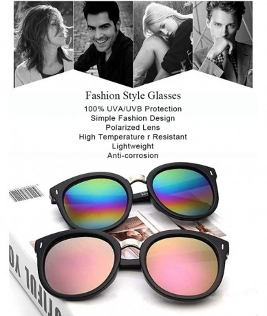 Square Fashion Round Polarized Sunglasses Vintage Shades For Men/Women - Round Black Frame + Green Lens - CB18X7TYE85 $12.72