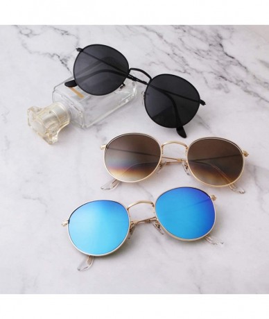 Round Retro Round Sunglasses Women Men Vintage Metal Frame Color Lens - Black Frame Grey Lens - CI198RC5C38 $25.18
