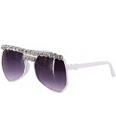 Oversized Sparkling Crystal Round Sunglasses UV Protection Rhinestone Sunglasses - White02526 - CZ196WXNTGU $38.45