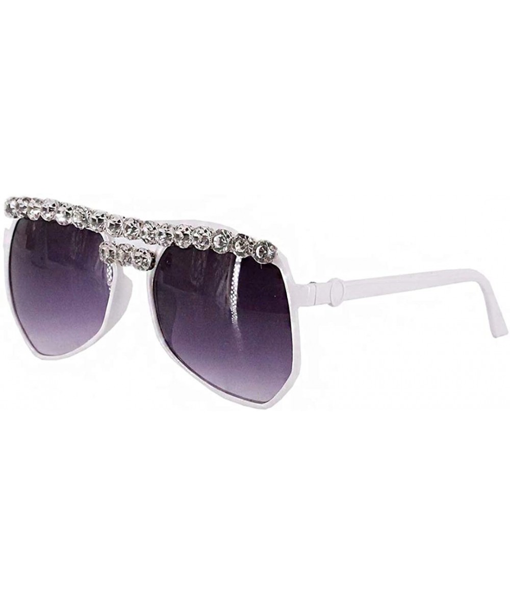 Oversized Sparkling Crystal Round Sunglasses UV Protection Rhinestone Sunglasses - White02526 - CZ196WXNTGU $31.61