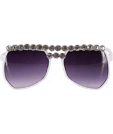 Oversized Sparkling Crystal Round Sunglasses UV Protection Rhinestone Sunglasses - White02526 - CZ196WXNTGU $31.61