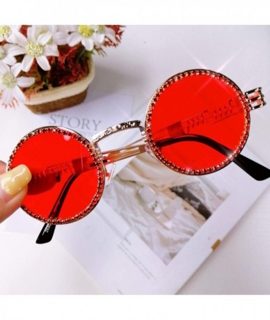 Round Vintage Round Diamond Sunglasses Women Luxury Steampunk Red Black Clear Lens Rhinestone Eyeglasses UV400 - 6 - CP199CIQ...