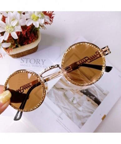 Round Vintage Round Diamond Sunglasses Women Luxury Steampunk Red Black Clear Lens Rhinestone Eyeglasses UV400 - 6 - CP199CIQ...