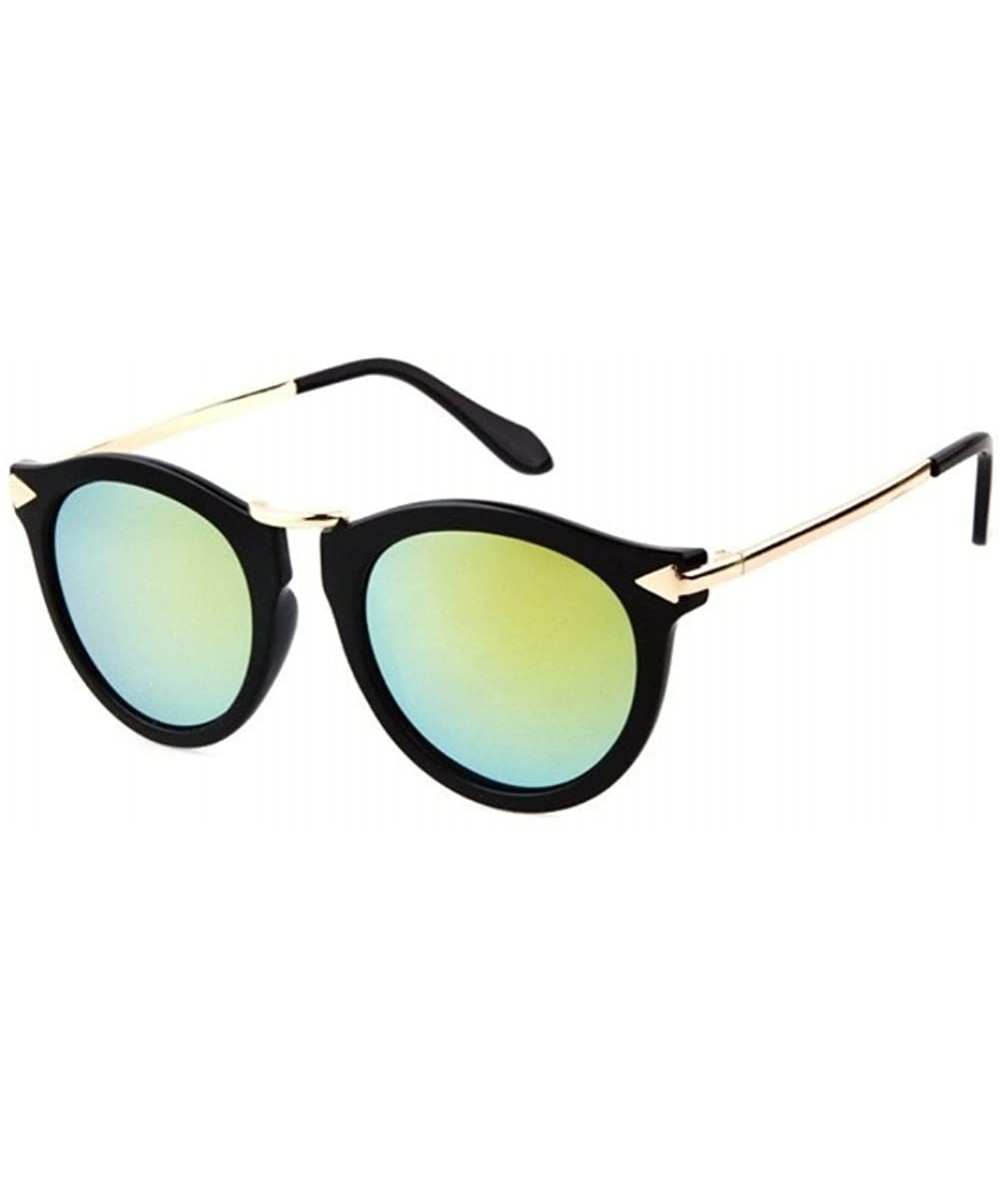 Semi-rimless Women Retro Round Coating Sunglasses Vintage Glasses Metal Arrow Sunglass - Golden - C6182S0E5KE $7.35